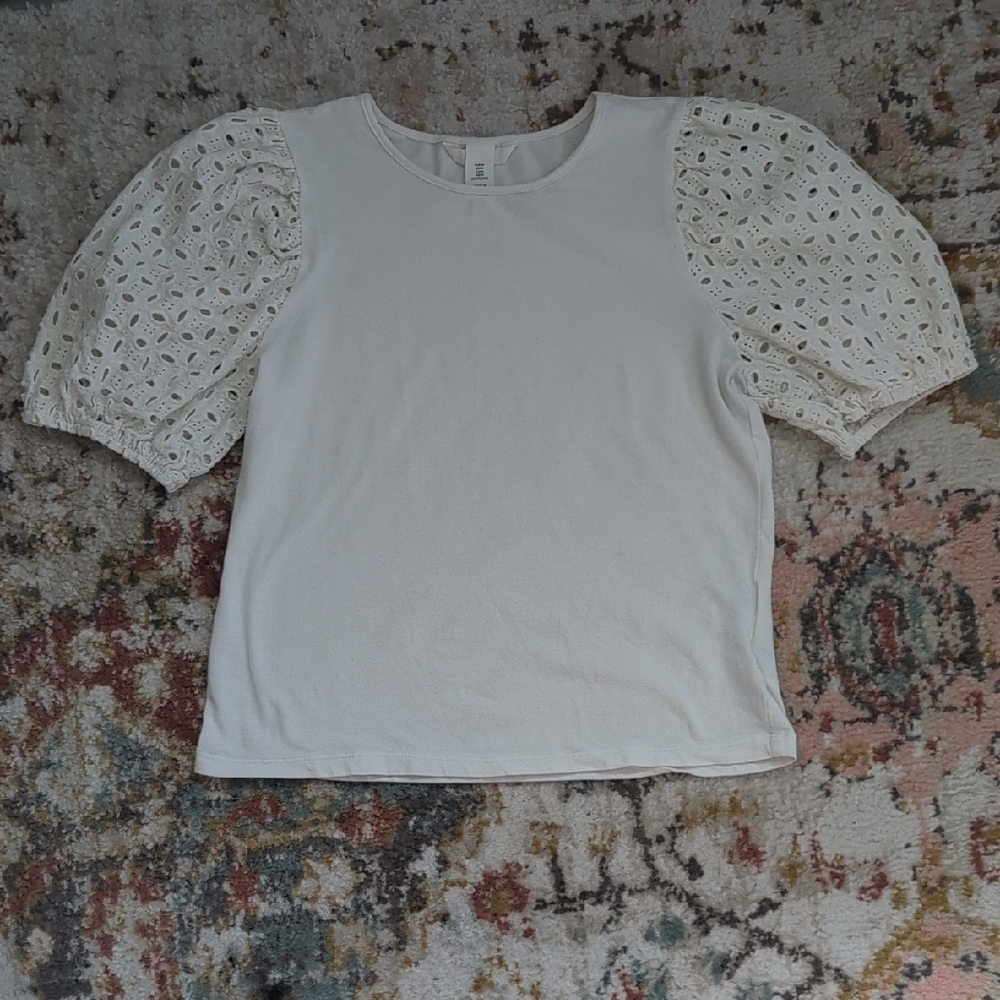 H&M Cream Blouse with Eyelet Sleeves